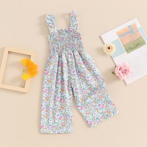 Toddler Girl Wide Leg Romper Baby Floral One Piece Newborn Pants Jumpsuit Flare Pants Overalls Summer Playsuit in Saudi Arabia