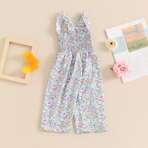 Toddler Girl Wide Leg Romper Baby Floral One Piece Newborn Pants Jumpsuit Flare Pants Overalls Summer Playsuit in Saudi Arabia