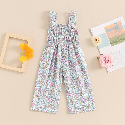 Toddler Girl Wide Leg Romper Baby Floral One Piece Newborn Pants Jumpsuit Flare Pants Overalls Summer Playsuit in Saudi Arabia
