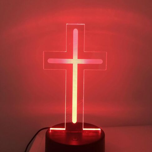 Christian Cross Night Light 3D Visible Acrylic Plate LED Lamp, Valentine's Day Cute Rabbit Animal Night Light, Spring Easter Gift Theme Party, Scene, Festival Decor (Easter Cross Light) in Saudi Arabia