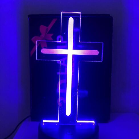 Christian Cross Night Light 3D Visible Acrylic Plate LED Lamp, Valentine's Day Cute Rabbit Animal Night Light, Spring Easter Gift Theme Party, Scene, Festival Decor (Easter Cross Light) in Saudi Arabia
