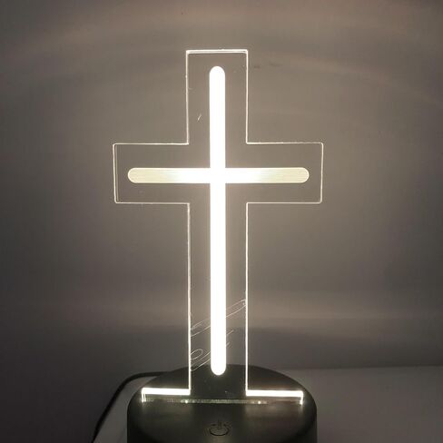 Christian Cross Night Light 3D Visible Acrylic Plate LED Lamp, Valentine's Day Cute Rabbit Animal Night Light, Spring Easter Gift Theme Party, Scene, Festival Decor (Easter Cross Light) in Saudi Arabia