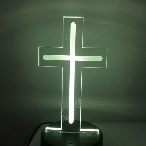 Christian Cross Night Light 3D Visible Acrylic Plate LED Lamp, Valentine's Day Cute Rabbit Animal Night Light, Spring Easter Gift Theme Party, Scene, Festival Decor (Easter Cross Light) in Saudi Arabia
