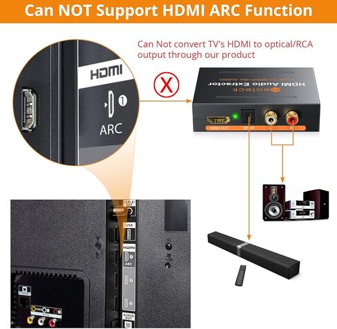 Neoteck 1080P HDMI مستخرج الصوت، HDMI إلى HDMI + TOSLINK SPDIF البصري + محول مقسم الصوت والفيديو التناظري RCA L/R لمشغل Blu-ray DVD Sky HD Box PS3 PS4 in Kuwait
