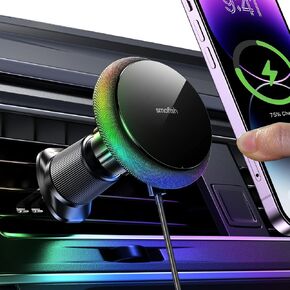 for 15W Magsafe Car Charger Mount, [Rainbow RGB][Hands-free] Magnetic iPhone Wireless Car Chargering, Car Vent Automobile Accessories for iPhone 15 Pro Plus Max 14 13 12 Mini Men Women