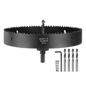 HARFINGTON Bi-Metal Hole Saw Kit 254mm (10") Hole Cutter Set with 1pcs 1/2" Hex Shank Arbor 5pcs 1/4" Center Drill Bits 2ps Springs 1pcs Wrench for Wood Plastic Soft Metal
