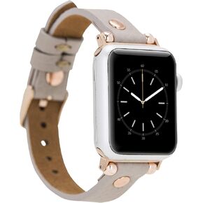 Handmade Leather Watch Band for Apple Watch Series 1-9, Ultra 2, Sport Compatible with 38 40 41mm Apple Watch Bands for Women & Men 7-9 Inches Size, Beige w/Gold Connector&Clasp