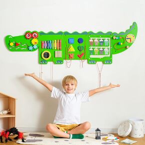 Crocodile Sensory Toys Activity Wall Panels, Educational Montessori Busy Board for Toddlers, Activity Cube - Sensory Wall, Wooden Learning Toys, Interactive Toys, Blue