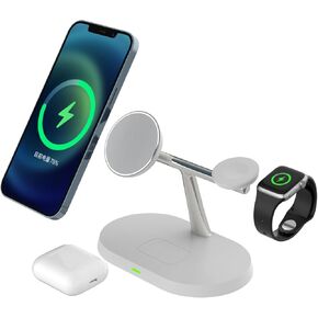Supercharger Elite 3-in-1 Charger Stand for Magsafe: Magnetic Charging Station for iPhone 15/14/13/12 Pro Max/Plus/Mini - Apple Watch Ultra 2/Series 9/8/7/6/5/4/3, Air Pods/Some Android compatable