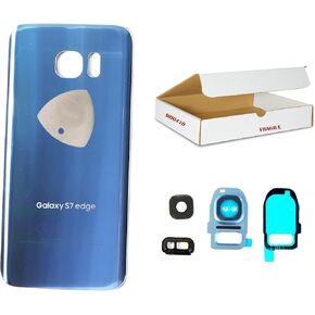 Replacement Compatible for Galaxy S7 Edge G935 - Back Glass Door Rear housing Camera Lens Flash Cover + Opening Tool (Coral Blue)