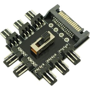 SATA 1 to 8 Way 12V3PIN Cooling Fan Shunt Controller Hub Computer Case Fan Hub Fan Speed Controller for PC Desktop Motherboards
