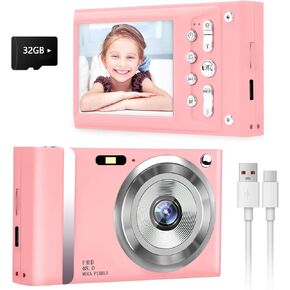 48MP Digital Camera 1080P HD Compact Digital Camera with 16x Zoom Anti Shake 2.8 inch IPS Screen Small Digital Camera 32GB SD Card for Teens Kids Gifts (Black