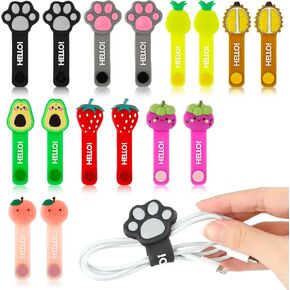 16 Pcs Silicone Cord Ties Cord Wraps Charging Cords Organizer Reusable Cable Ties Cord Straps Cute Cable Wraps Foldable Cord Clips Electrical Cords Keeper Manager Management