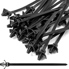 50 Pcs Black Nylon Push Mount Cable Zip Tie,120mm / 4.7Inch Arrow Push Mount Cable Ties, Multi-Purpose Self-locking Wire Wrap Strap