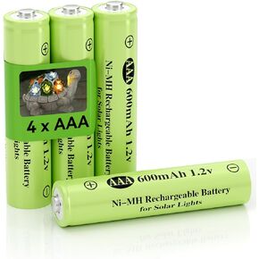 Ni-MH AAA 600mAh 1.2v Rechargeable Battery for Solar Lights, AAA 1.2V Rechargeable Battery Pre-Charged, Low Self - Discharge for Outdoor Solar Lights, Ground Lights (AAA-600mAh-4pack