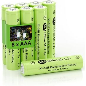 Ni-MH AAA 600mAh 1.2v Rechargeable Battery for Solar Lights, AAA 1.2V Rechargeable Battery Pre-Charged, Low Self - Discharge for Outdoor Solar Lights, Ground Lights (AAA-600mAh-4pack