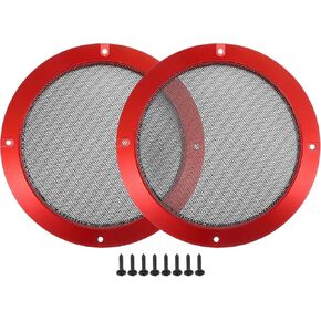 ACROPIX Universal 8" Car Speaker Grills Cover Mesh Round 8 Inch Audio Speaker Subwoofer Guard Protector Case with Mounting Screws Iron Red Black - Pack of 2
