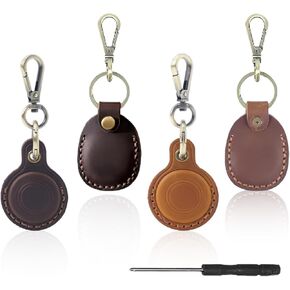 4Pcs Leather Case Cover, Genuine Leather Airtag Holder Suitable for Keychain Leather, Airtag Leather Key Ring, Protective Airtag Case Cover Accessories for Luggage, Kids Bag
