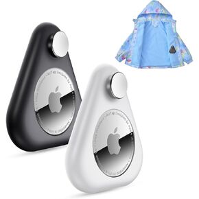 Airtag Holder for Kids Hidden 2 Pack Upgraded GPS Tracker Case, Anti-Removal Airtag Hard Case with Safety Pins, Avoid Airtag loss, Suitable for Children, Elderly, Pets, Backpack, Luggage(White Black)