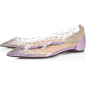 XYD Women Rhinestones Studded Ballet Flats Mesh Rivets Hidden Heels Slip On Pointed Toe Evening Dressy Shoes