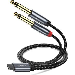 ZOOAUX USB C to Dual 6.35mm 1/4 inch Stereo Splitter Y Cable, USB Type C to Dual 6.35mm 1/4 inch Audio Cord for Smartphone, Tablet, Laptop, Amplifier, Sound Mixing Console, Speaker, 1 Feet