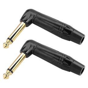 PNGKNYOCN Audio 1/4 "90 degree right angle plug, 6.35mm heavy duty TS gold plated Solder type DIY audio connector, used to replace The worn plug on The cable (2 Pack)