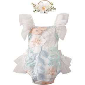 Baby Girl First Birthday Outfit Lace Tutu Romper Bodysuit Dress Headband Princess 1st Costume Cake Smash Party Photo Shoot
