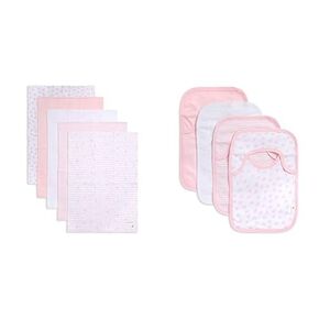 Burt's Bees Baby Avocados & Carrots Bundle: includes 5-Pack Extra Absorbent Baby Bibs, and 5-Pack Lap-Shoulder Drool Cloths - 100% Organic Cotton