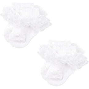 2 Pack Baby Girls Socks Eyelet Ruffle Lace Sock Baby Socks Newborn Infant Toddlers Frilly Summer Thin Dress Sock