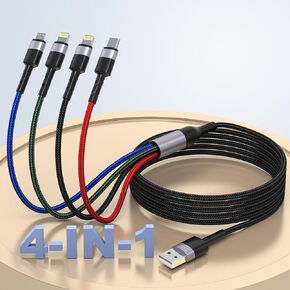 iPhone Charging Multi 4-in-1 USB Long Cable,3M/10Ft Nylon Braided Universal Phone Charger Cord USB C/Micro USB/Lightning*2 Connector Adapter for iPhone 14 13 12/Samsung/LG/Pixel/Huawei/XiaoMi