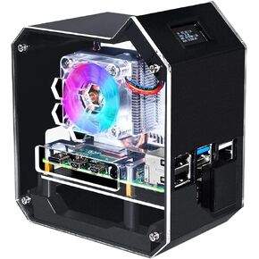 GeeekPi Mini Tower NAS Kit for Raspberry Pi, Pi ICE Tower Cooler with PWM RGB Fan, M.2 SATA SSD Expansion Board, GPIO 1 to 2 Expansion Board for Raspberry Pi 4 Model B