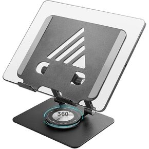 Tablet Stand for Desk, Adjustable Monitor Stand with 360° Rotating Base, Portable Tablet Stand Holder for iPad Pro, Galaxy Tab, Mobile Phone(Black)