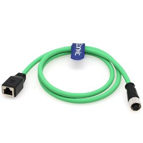 Eonvic Industrial Ethernet M12 4 Pin Male D-Code to RJ45 Female Gigabit High Flex Cat6 Shielded Ethernet Extension Cable, 4pin Male M12 to RJ45 Female 1M