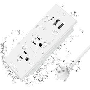 IPX6 Recessed Power Strip Waterproof, Weatherproof Flush Mount Furniture Power Outlet with 2 Outlets & 3 USB Ports for Bathroom, 6FT Cord (ETL Listed)