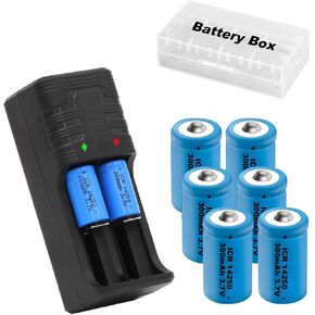 14250 Battery Charger with 6pcs 1/2 AA 300mah Battery, Lithium Ion 1/2 AA Size Batteries Can Replace 3.6 Volt LS 14250, ER14250, 3v CR14250 Battery for Laser
