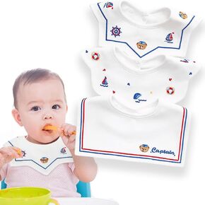 Sailor Baby Bibs 3 Pack 360° Rotate Pure Cotton Newborn Muslin Bibs For Teething And Drooling,Unisex Baby Bibs For Toddler,Adjustable With Snaps,Super Soft & Absorbent Baby Bibs For Boys And Girls