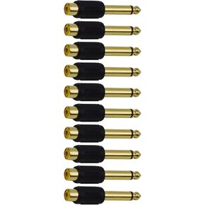 CESS 6.35mm 1/4 Inch TS Plug to RCA Female Jack Audio Adapter, Gold Plated (10 Pack)