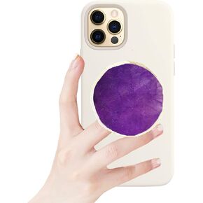 Crystal Phone Grip Holder - Mobile Phone Grip Gemstone Natural Stone Crystal Phone Grip Irregular Shape Design with Golden Trimmed Edges for Cell Phone and Tablets (Crystal Phone Grip White)