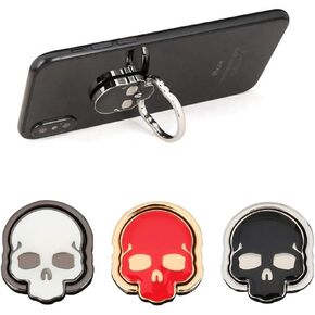 3 Packs Skull Shape Phone Ring Holder in 3 Colors, DaKuan 180° Adjustable Metal Stand Finger Grip Kickstand (Black, White, Red)