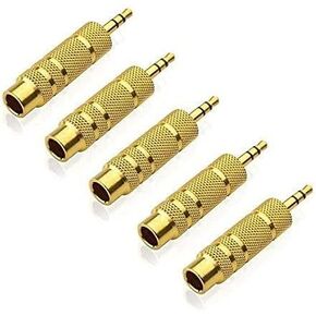 ATC® 5 Pack Gold Plated 3.5mm 1/8 inch Male to 6.3mm 1/4 inch Female Stereo Jack Cable Connector Adapter