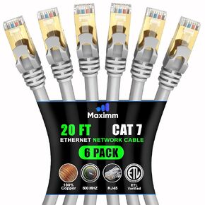 Cat 7 Ethernet Cable 2 ft - (6 Pack) High-Speed Cat7 Internet & Network LAN Patch Cables, RJ45 Connectors - Perfect for Gaming, Streaming, and More (Yellow)