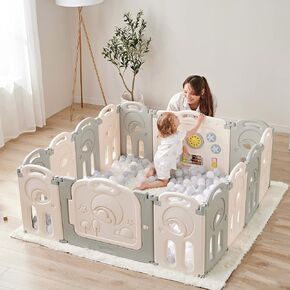 Fortella Cloud Castle Foldable Playpen, Baby Safety Play Yard with Whiteboard and Activity Wall, Indoors or Outdoors (Multicolor 14 Panel)