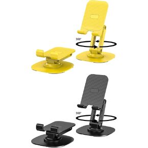 360 Degree Rotating Phone Holder, Foldable Metal Phone and Tablet Holder, Desktop Live Streaming Stand for Smartphones and iPads (Yellow)