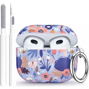 Airpods 3rd Generation Case (Not Fit Pro) - Wonjury Flower Protective Hard Airpods 3 Case Cover Shockproof Women Girls with Keychain for Apple Airpod Gen 3 (2021) Charging Case, 2Pack, Flower