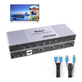 4K HDMI KVM Quad Multiviewer 4x1 w/PIP POP, 4K@30Hz Quad Viewer Seamless Switcher for 4 Computers Sharing 1 Monitor Keyboard Mouse, Support 7 Display Modes Hotkey Switching