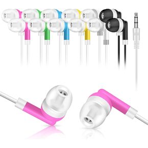 Kids Bulk Earbuds Headphones 50 Pack Multi Colored, Individually Bagged, Wholesale Disposable Wired Earphones Perfect for School Classroom Libraries Students (6 color)