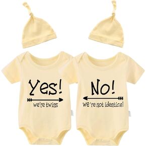 YSCULBUTOL Baby Twins Bodysuit Yes We are Twins No We are Not Identical Funny Baby Jumpsuit Shower Gift Outfit