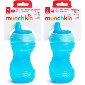 Munchkin Sippy Cups, 10oz Mighty Grip Spill Proof Toddler Cups for 6+Month Old - EZ to Hold Contoured Design, Soft Silicone Spout, Top Rack Dishwasher & Freezer Safe, BPA Free, (Blue 2 Count)