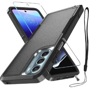 RMOCR Case for Moto G Stylus 5G 2022 with Tempered Glass Screen Protector,Heavy Duty Rugged Shockproof Full Body Protective Phone Cover,Black Matte