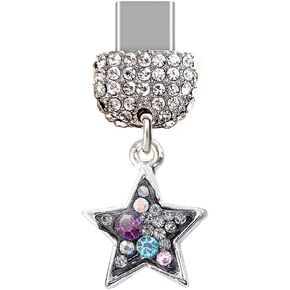 ELISE & FONDA TP154 Type-C USB Charging Port Crystal Anti Dust Plug Little Star Pendant Cell Phone Charm for Samsung Galaxy/Huawei/OnePlus/Xiaomi/oppo Android Phones (Black)